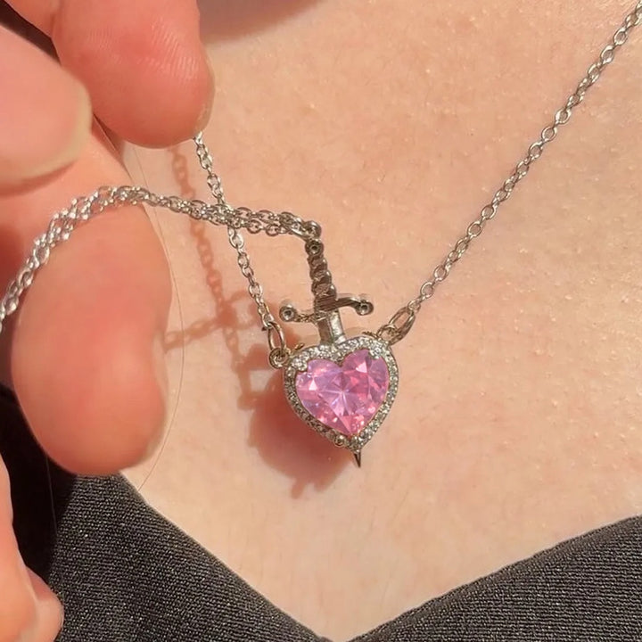 COUPLE HEART & SWORD Matching Necklaces