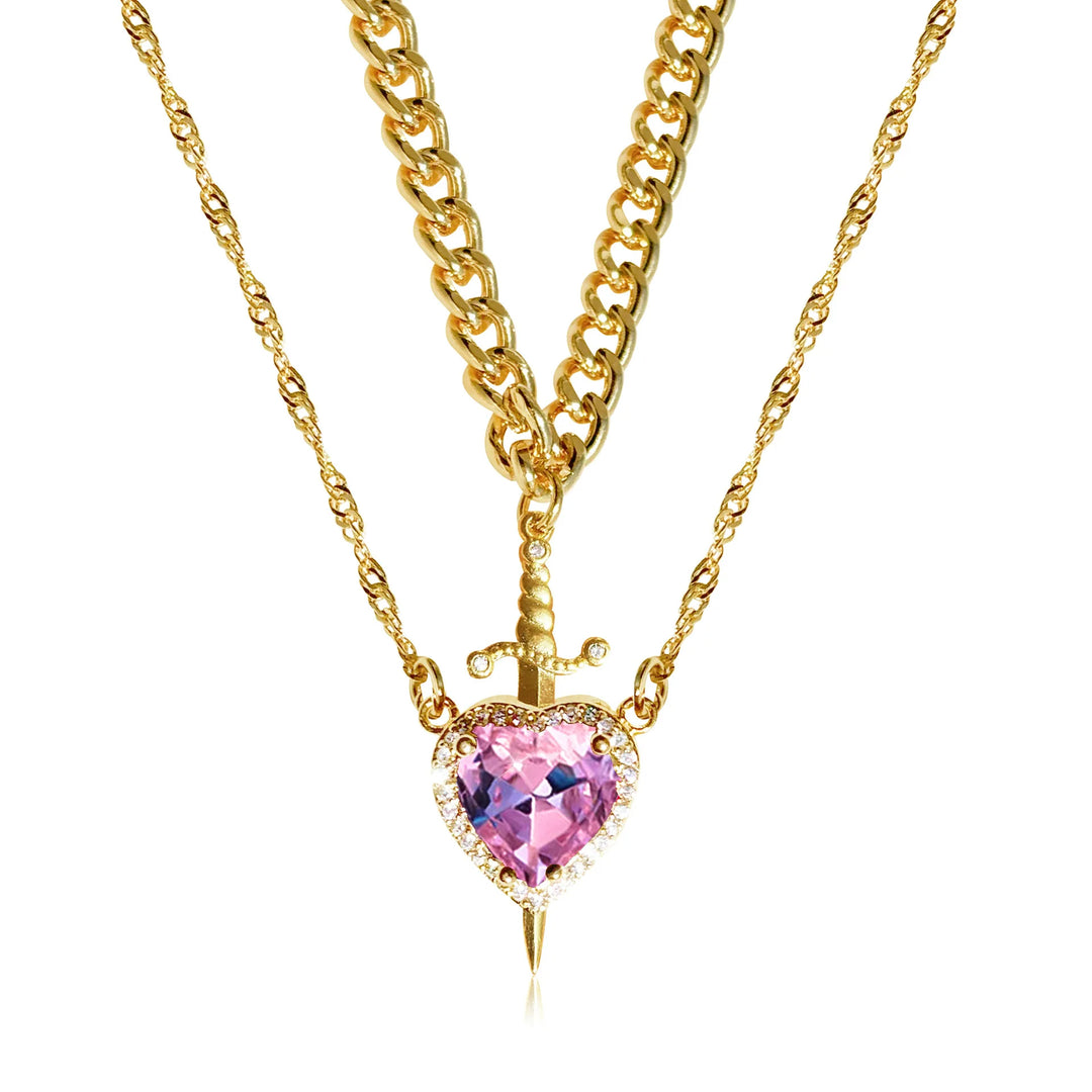 COUPLE HEART & SWORD Matching Necklaces