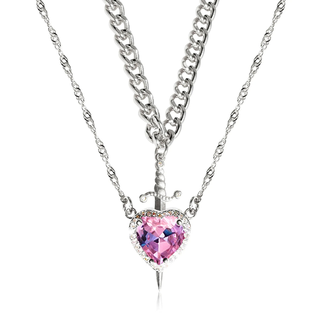 COUPLE HEART & SWORD Matching Necklaces