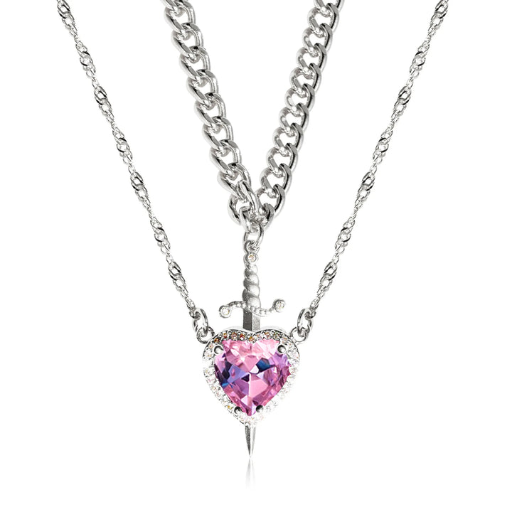 COUPLE HEART & SWORD Matching Necklaces