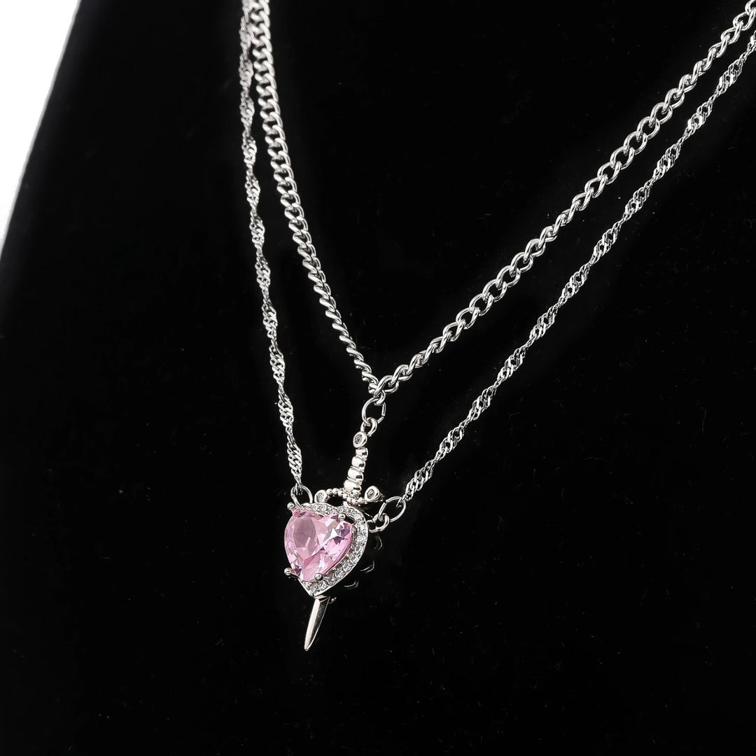 COUPLE HEART & SWORD Matching Necklaces