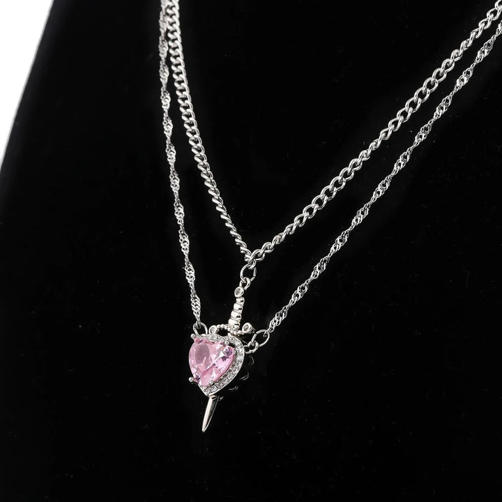 COUPLE HEART & SWORD Matching Necklaces