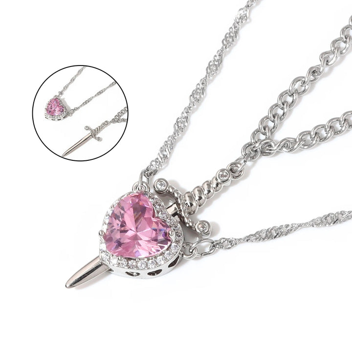 COUPLE HEART & SWORD Matching Necklaces