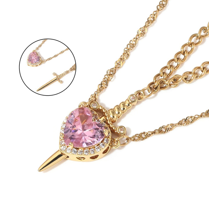 COUPLE HEART & SWORD Matching Necklaces