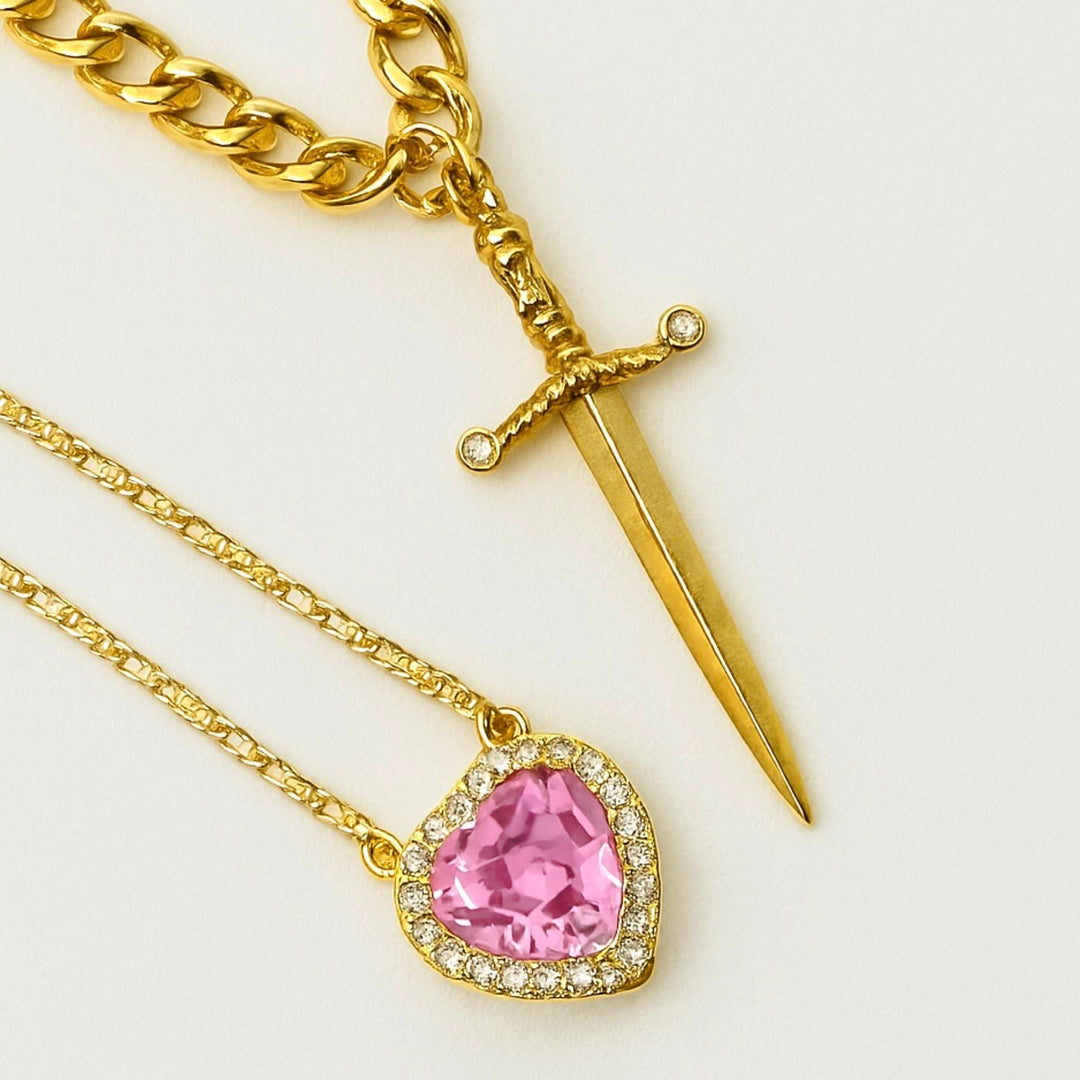 COUPLE HEART & SWORD Matching Necklaces