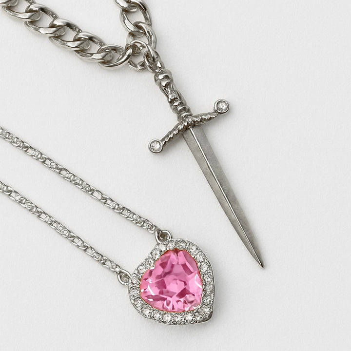 COUPLE HEART & SWORD Matching Necklaces