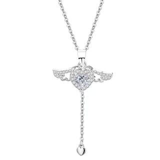 (WHITE) ANGEL HEART WINGS Necklace Sterling Silver