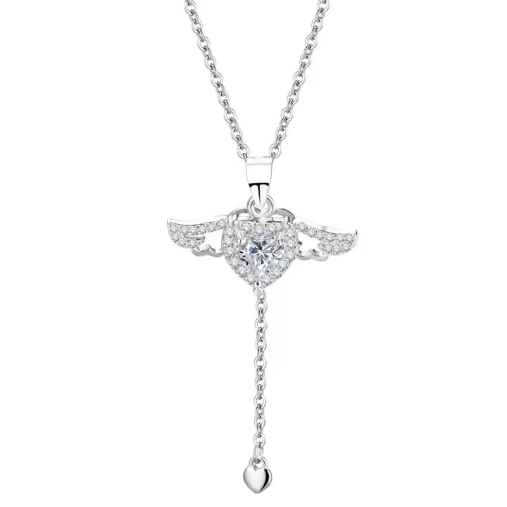 (WHITE) ANGEL HEART WINGS Necklace Sterling Silver