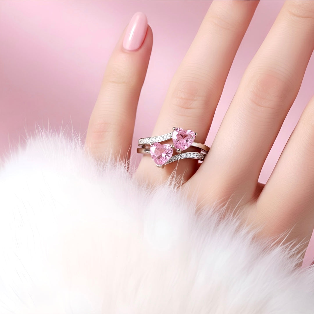 DOUBLE PINK HEARTS Ring