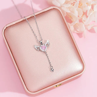 (PINK) ANGEL HEART WINGS Necklace Sterling Silver