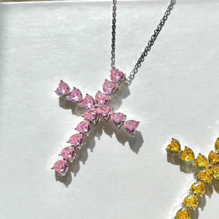 PINK HEARTS CROSS Necklace S925 Sterling Silver
