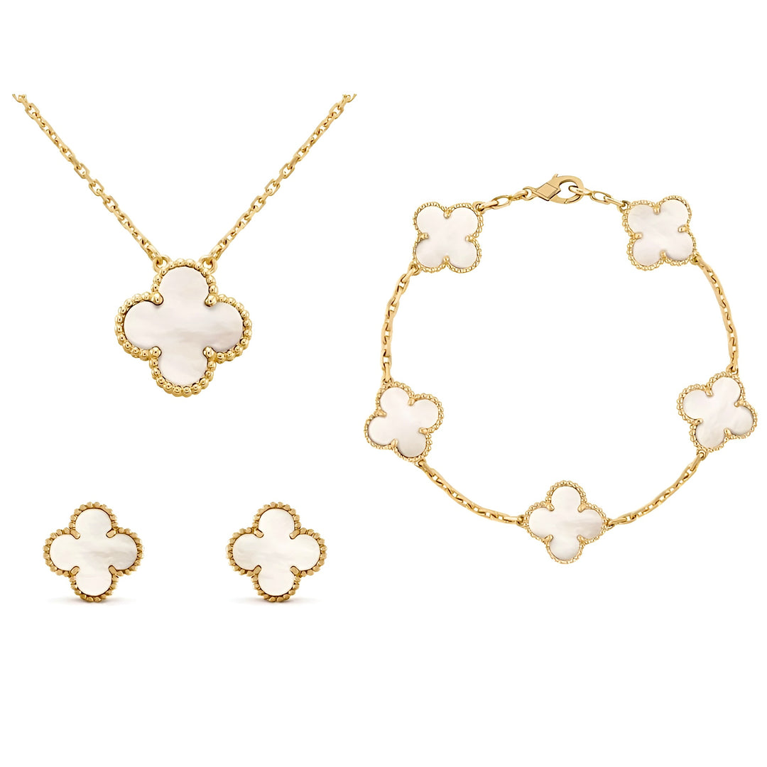 FOUR LEAF CLOVERS 3pcs Jewellery Set (Silver or Gold)