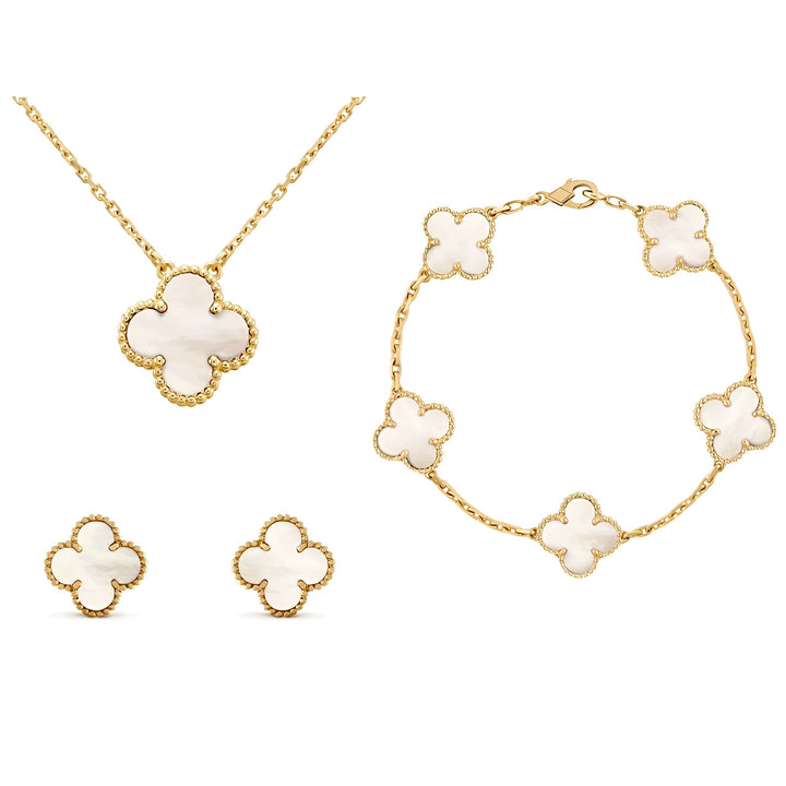 FOUR LEAF CLOVERS 3pcs Jewellery Set (Silver or Gold)