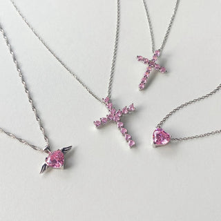 PINK HEARTS CROSS Necklace S925 Sterling Silver