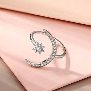 MOON AND STAR Adjustable Ring S925 Sterling Silver