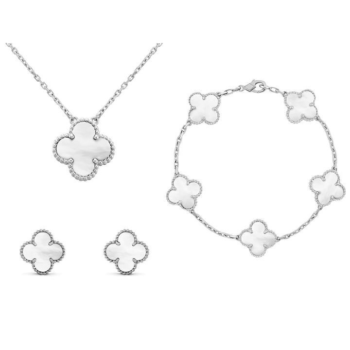 FOUR LEAF CLOVERS 3pcs Jewellery Set (Silver or Gold)