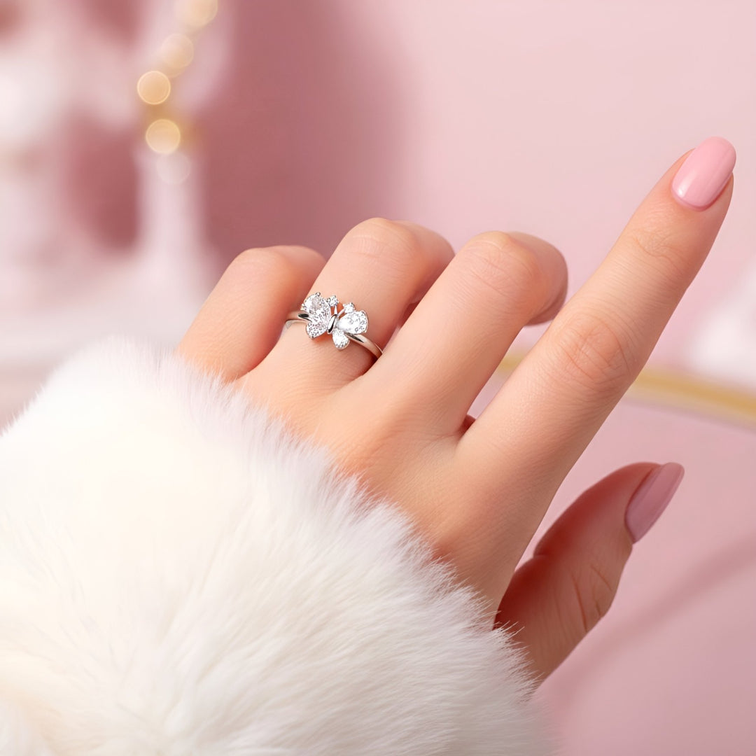(WHITE) ICED BUTTERFLY Ring